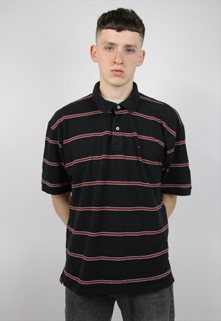 VINTAGE TOMMY HILFIGER BLACK STRIPED POLO SHIRT