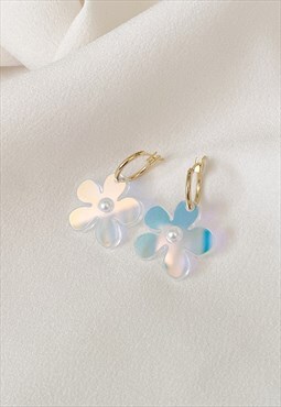 Iridescent acrylic flower hoop earrings 