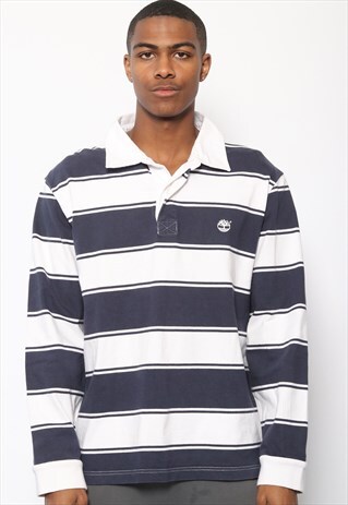 VINTAGE TIMBERLAND LOGO LONG SLEEVED STRIPED RUGBY SHIRT
