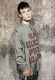 SILENCE SLOGAN GRAFFITI TOP TIE-DYE SWEAT THIN JUMPER GREY