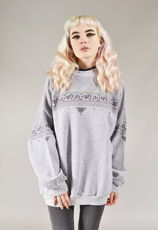 VINTAGE PATTERNED SWEATSHIRT GREY