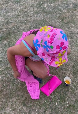 Festival Pink Floral Bucket Hat with Straps 