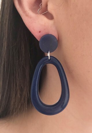 BLUE EARRINGS, LOOP EARRINGS, STATEMENT EARRINGS, NAVY