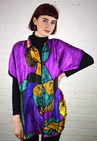 VINTAGE 90'S OVERSIZED PICASSO PRINT SILK BLOUSE