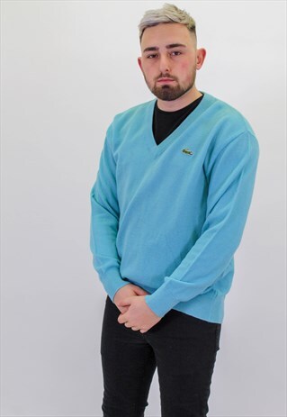 VINTAGE LACOSTE SWEATER JUMPER IN BLUE MEDIUM