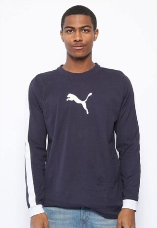 VINTAGE PUMA BIG LOGO LONG SLEEVE T-SHIRT NAVY BLUE