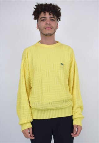 VINTAGE 90'S LACOSTE PATTERNED KNITTED YELLOW JUMPER