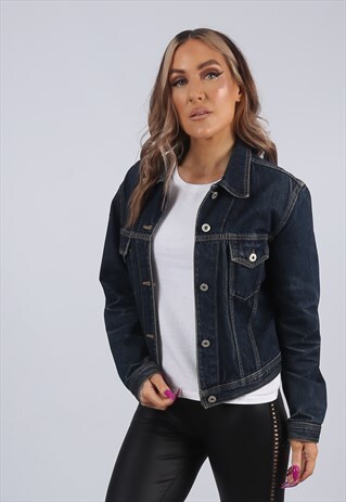 VINTAGE Y2K DENIM JACKET FITTED UK 12 M (53K)
