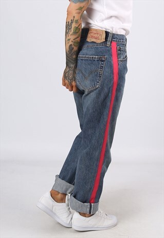 LEVIS 501'S DENIM JEANS REWORKED SIDE STRIPE UK 12 (3AJ)