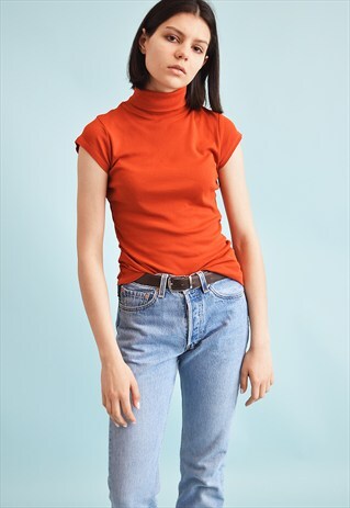 90'S RETRO MINIMALIST GRUNGE KNIT TURTLENECK TOP