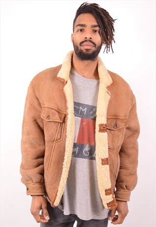 MENS VINTAGE SHERPA JACKET MEDIUM BROWN 90S