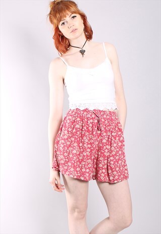 VINTAGE 90S PINK FLORAL HIGH WAISTED CULOTTE SHORTS