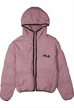 Vintage 90's Fila Puffer Jacket Hooded Full Zip Up Pink