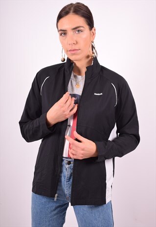 REEBOK WOMENS VINTAGE TRACKSUIT TOP JACKET MEDIUM BLACK 90'S