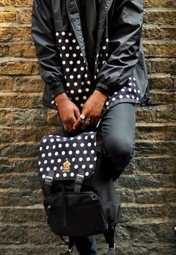 Black polka dot Panel Laptop Backpack rucksack back pack