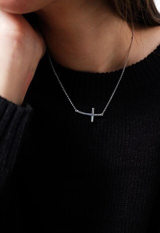 SIDEWAYS CROSS STERLING SILVER NECKLACE