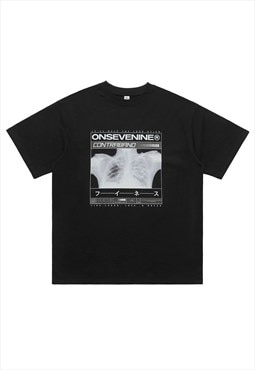 Dark aesthetic t-shirt x-ray tee retro lungs print top black