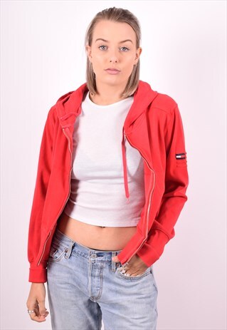 TOMMY HILFIGER WOMENS VINTAGE HOODIE JACKET LARGE RED 90'S