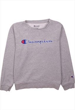 Vintage 90's Champion Sweatshirt Spellout Crew Neck Grey