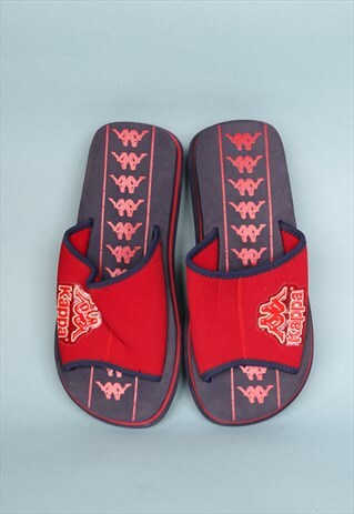 VINRAGE 90'S KAPPA THONGS SLIPERS RED NAVY BLUE LOGO