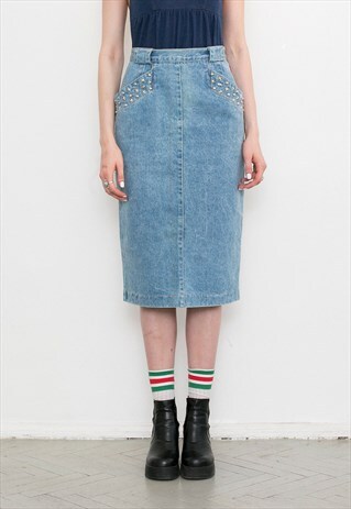 VINTAGE MIDI JEANS TUBE DENIM SKIRT