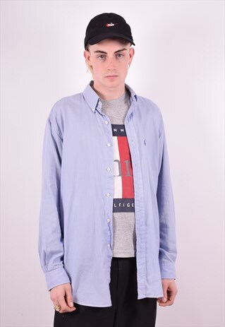 POLO RALPH LAUREN MENS VINTAGE SHIRT LARGE BLUE 90'S