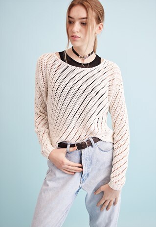 90'S RETRO NEUTRAL SHEER KNIT MOMS JUMPER TOP
