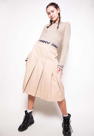 VINTAGE 90S BEIGE PLEATED SKIRT ID:8056