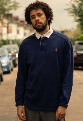 VINTAGE RALPH LAUREN COLLARED SWEATSHIRT IN NAVY.