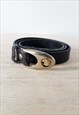 1990s Vintage Western Black Leather Horse Belt