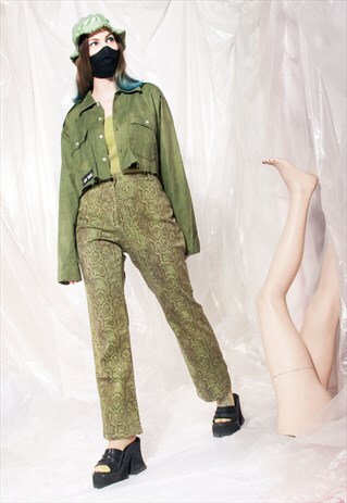 VINTAGE TROUSERS Y2K SNAKE PRINTED REPTILE GREEN PANTS