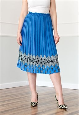 Vintage plaid midi skirt in printed blue