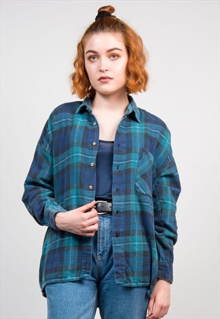VINTAGE 90'S BLUE CHECK FLANNEL SHIRT