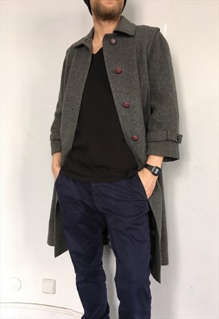 VINTAGE 80' UNIQUE BEAUTIFUL GREY UNISEX WOOL COAT