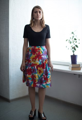 VINTAGE 80'S MULTI COLOUR HIGH WAISTED SKIRT