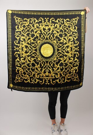 VINTAGE PATTERNED BLACK/GOLD SCARF