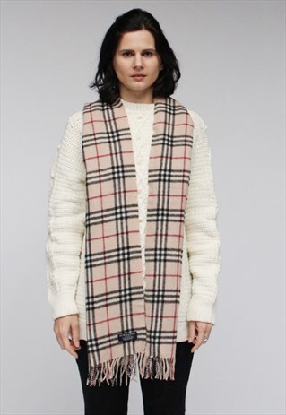 VINTAGE LAMBSWOOL CHECKED SCARF BEIGE-AS28