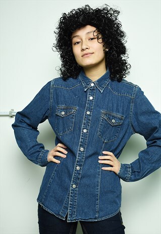 VINTAGE 90S RETRO DENIM WESTERN SHIRT BLUE