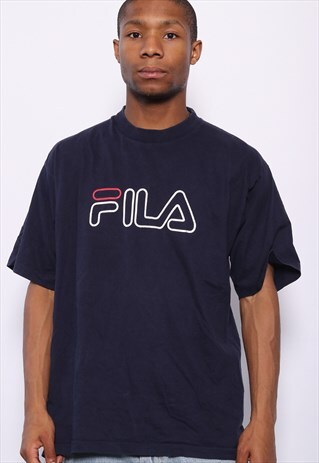 VINTAGE FILA BIG SPELL OUT LOGO T-SHIRT BLUE