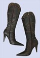 VINTAGE LEATHER BROWN PARTY KNEE HIGH BOOTS 