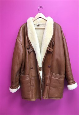 Vintage Sheepskin Coat Brown Leather Shearling 