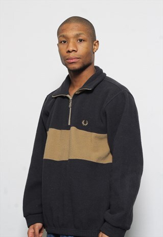 VINTAGE FRED PERRY 1/4 ZIP LOGO FLEECE