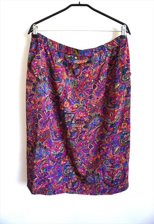 VINTAGE PURPLE SKIRTS MIDI BLUE HIGH WAIST 90S ORNAMENTS