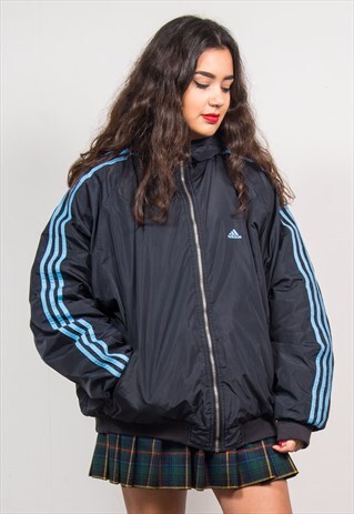 ADIDAS 90'S REVERSIBLE BLACK & GREY SPORTS JACKET COAT