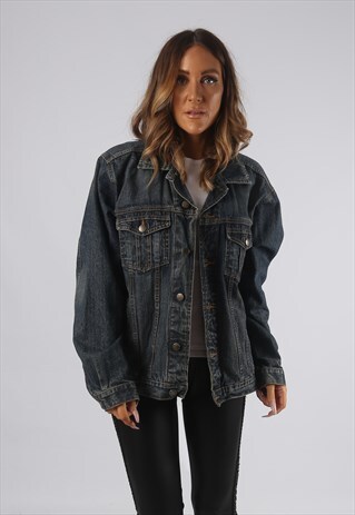 VINTAGE DENIM JACKET OVERSIZED FITTED UK 14 LARGE (JR3L)