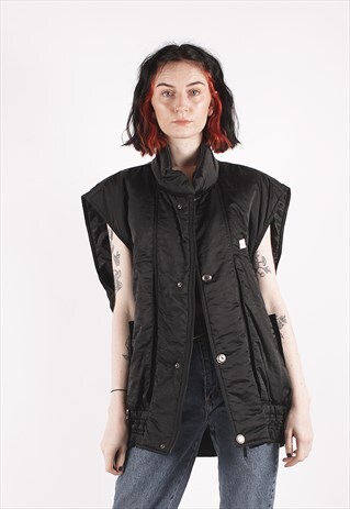 VINTAGE BLACK SLEEVELESS PUFFER FULL ZIP JACKET /NN3453
