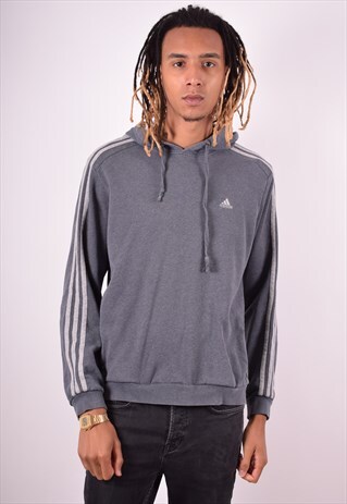 ADIDAS MENS VINTAGE HOODIE JUMPER LARGE GREY 90S