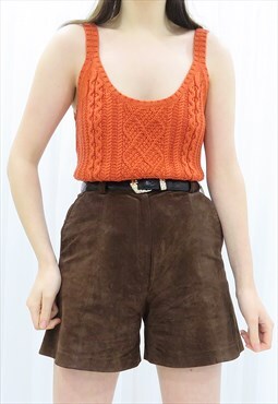 90s Vintage Orange Knitted Blouse Vest Top