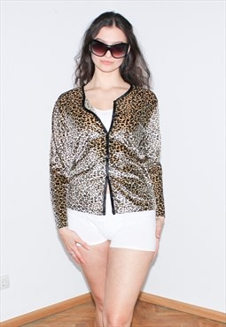 Vintage 90s leopard print blouse in beige