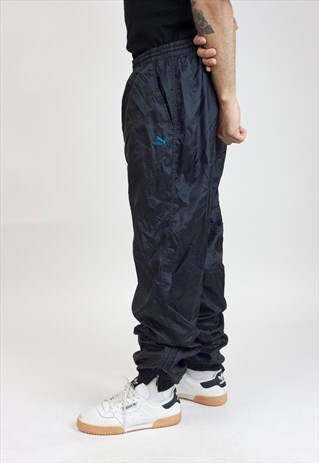 VINTAGE 90'S PUMA BLACK SHELL TRACKSUIT BOTTOMS